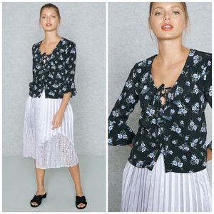 Topshop Floral Lattice Ruffle Blouse